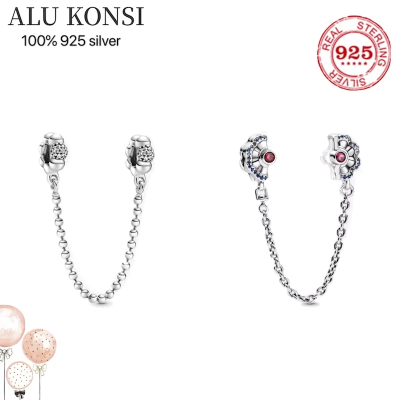 

925 sterling silver Sparkling Safety Chain Charm Bead Fit Original Pan Bracelet Pendant DIY Jewelry For Women