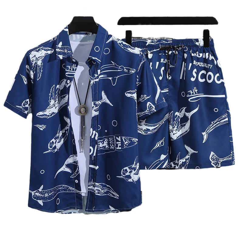 [14 Colors] Men's Tropical Short Sleeve Printed Shirt Sets Casual Tops Shirts for Men Hawaiian Shirt  Men Clothing Men Shirts