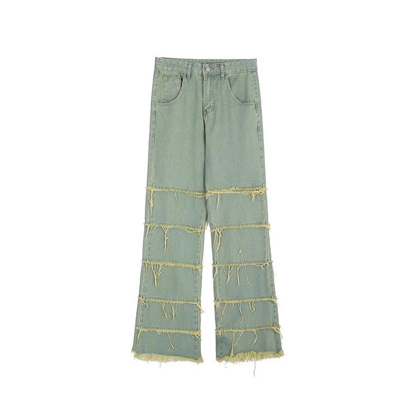 2022 new American retro jeans mopping the floor drape men and women ins tide loose straight light color trousers summer