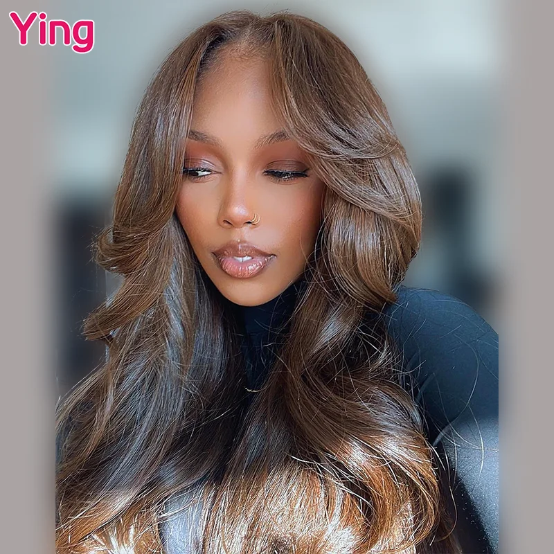 

Ying Hair #4 Tea Brown Body Wave 200% 13x6 Lace Frontal Wig 12A Remy 13x4 Lace Front Wig PrePlucked 5x5 Transparent Lace Wig