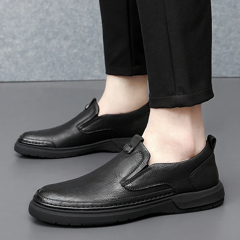 

2023 Fashion Shoes for Male Basic Men's Casual Shoes Outdoor Walking Round Toe Slip on Flat with Sewing Daily Leather Shoes Man