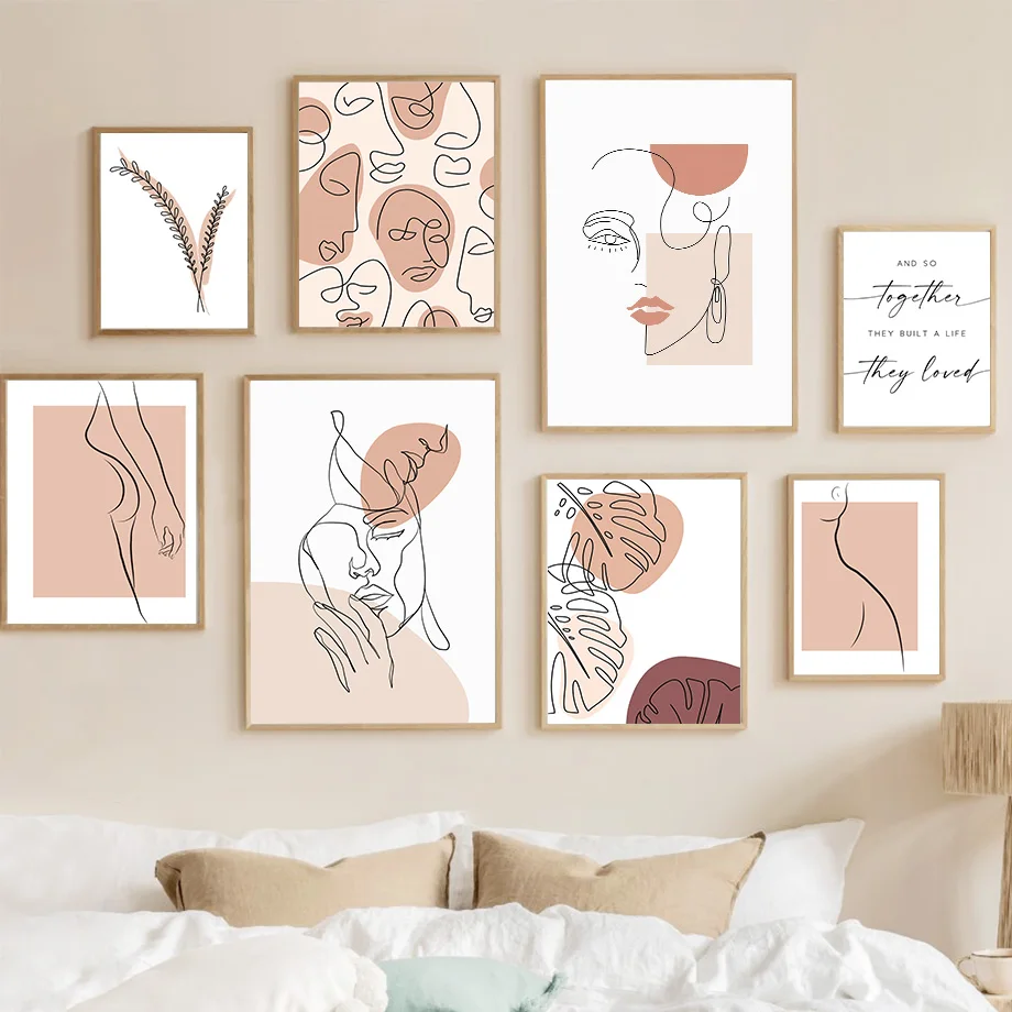 

Картина на холсте, современные абстрактные линии, тело, лицо, язычковые растения, листья, скандинавские плакаты и принты, настенные картины, декор для гостиной