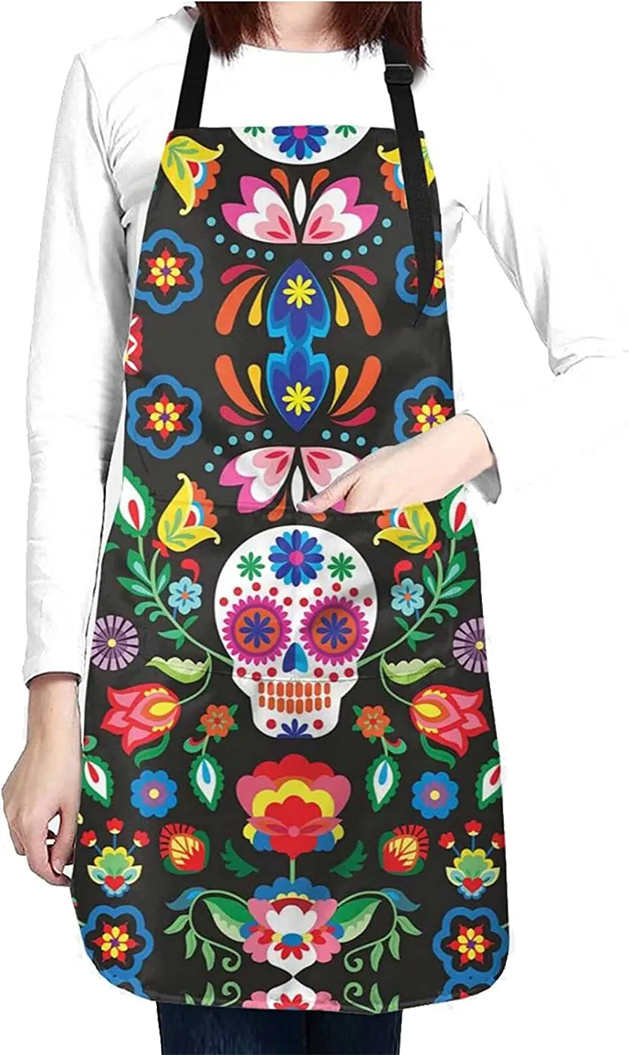 

Милые Черные ранцы Sugar в виде черепа для мужчин и женщин с 2 карманами для готовки выпечки барбекю садоводства шеф-повара кухни милые фартуки