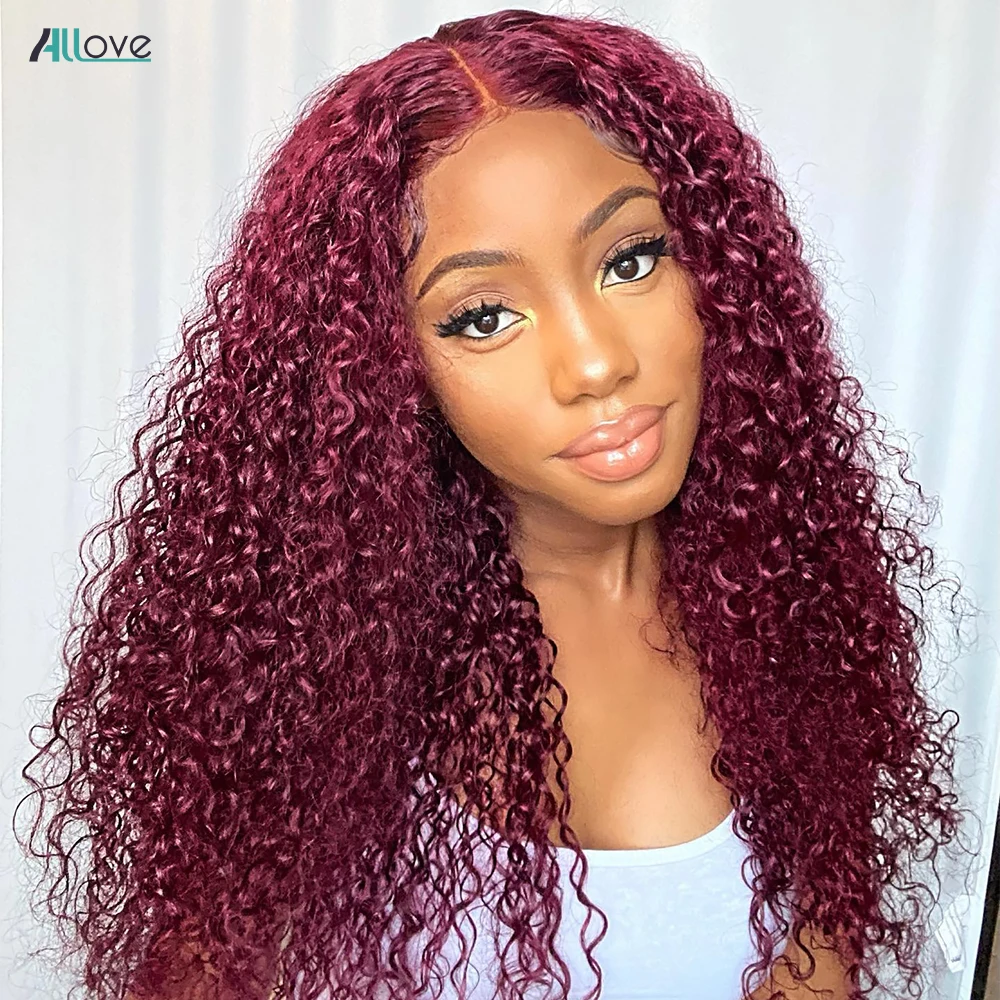 Allove 99J Burgundy Lace Front Wig Deep Wave Frontal Wig 13x4 HD Transparent Brazilian Remy Colored Human Hair Wigs For Women