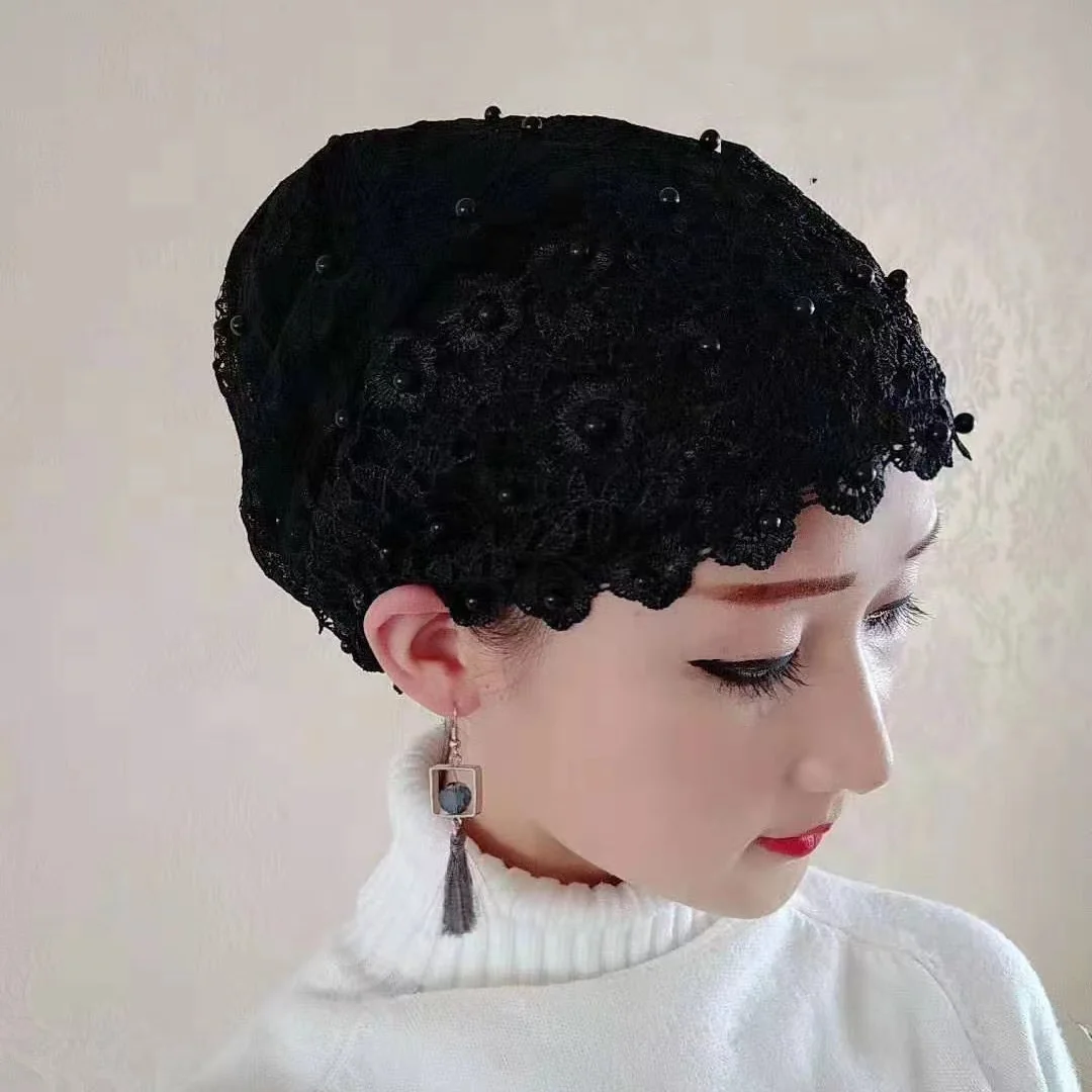 Fashion Women Beading Foral Lace Turban Cps Breathable Summer Muslim Hats Female Headscarf Bonnet Hair Loss Head Cover Caps