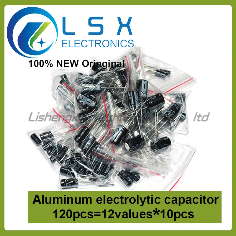 

120pcs 1set of 120pcs 12 values 0.22UF-470UF Aluminum electrolytic capacitor assortment kit set pack