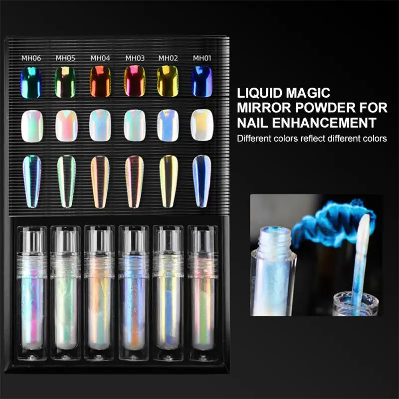 

6 Colors Nail Art Glitter Mirror Powder Chrome Dust Pigment Paint Dip Metallic Shiny With Magic Effect Dust Nail Art Decorations