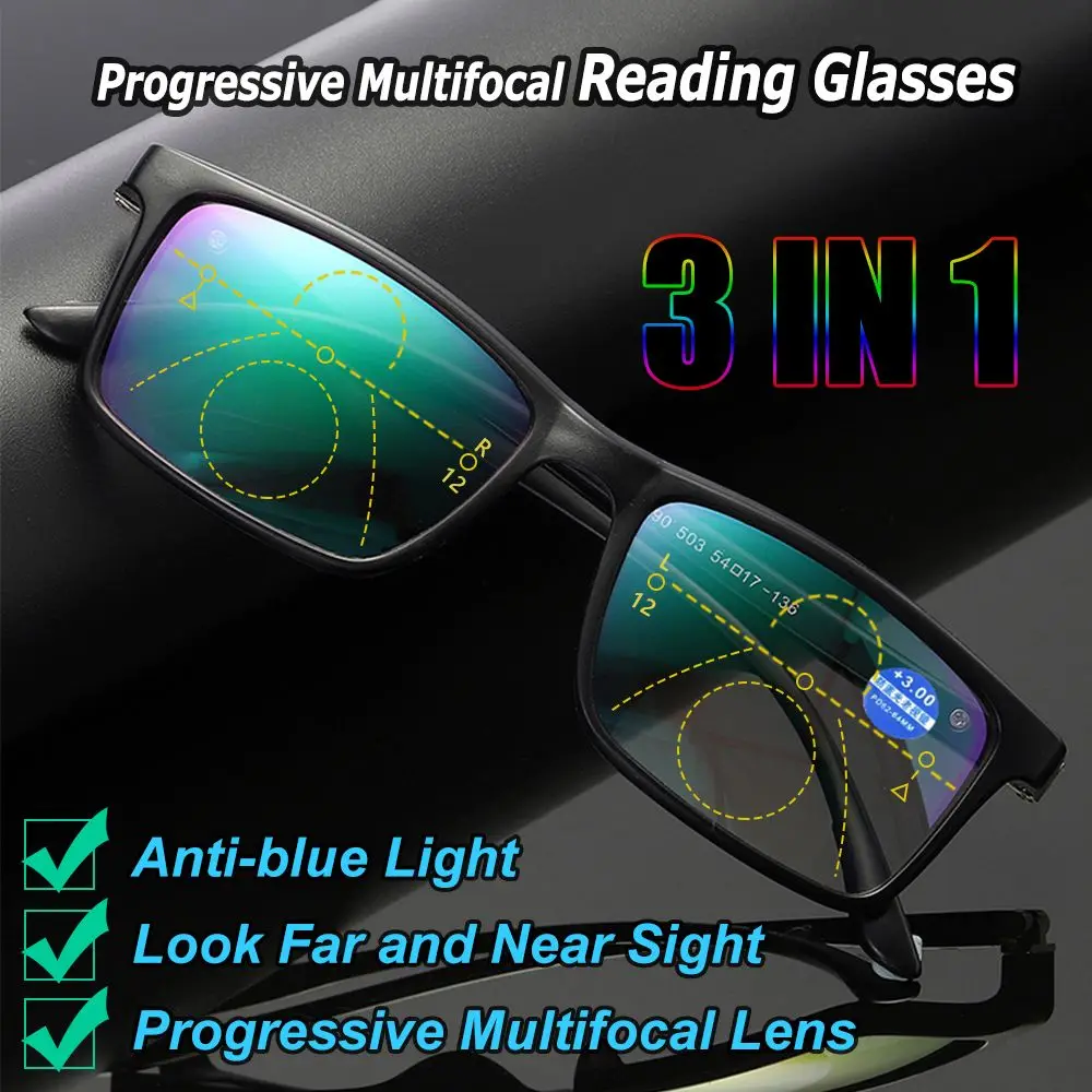 

Far Sight Hyperopia Diopter Eyewear Anti-blue Light Reading Glasses Progressive Multifocal Lens Presbyopia Eyeglasses