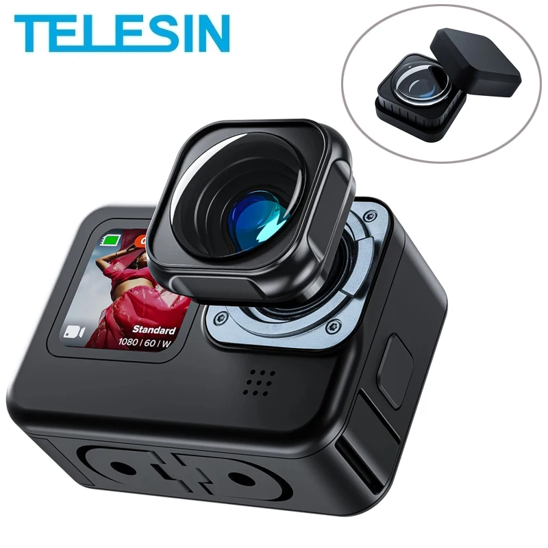 TELESIN Ultra-wide Angle 155 Degree Max Lens Mod For GoPro 9 With 2 Protect Covers for GoPro Hero 9 10 11 Black Accessories