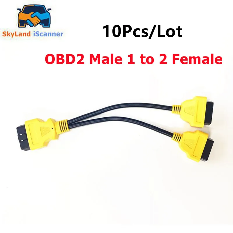 

10Pcs/Lot OBD2 16Pin Connector Cable Male to Dual Female Y Cable OBDII Splitter Extension Cable 1-2 Car Diagnostic Cable 30CM