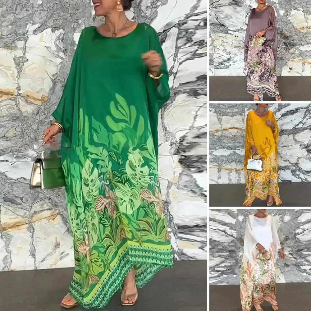 Платье-макси с цветочным принтом и рукавами летучая мышь