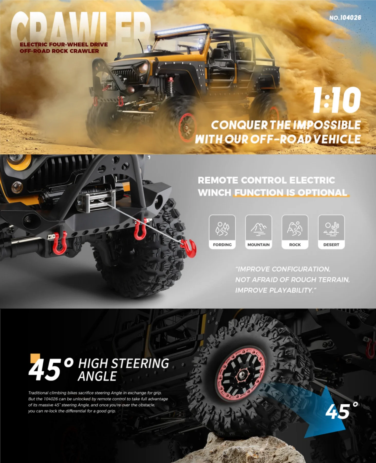 1:10 Пульт дистанционного управления Wltoys 104026 4wd с электрической лебедкой реплика