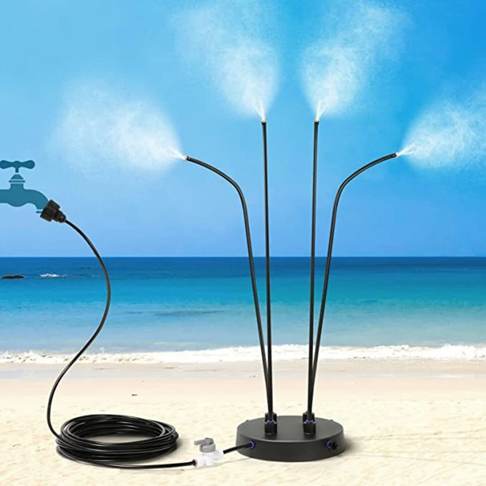 

US/EU Plug Stand-up Misting Cooling System 8MLine+4 Brass Nozzles Flexible Mister for Patio Pool BBQ Cooling Kids Water Playing