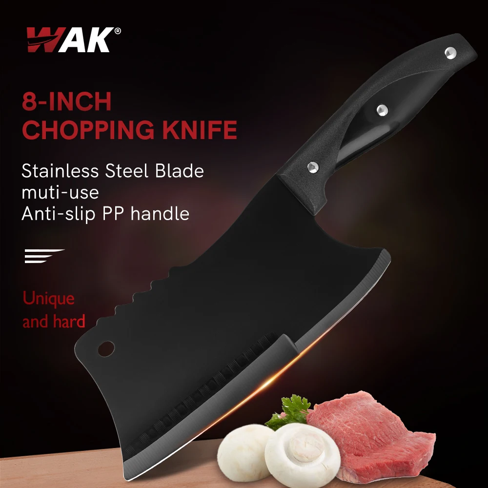 

WAK 8" Butcher Knife Mutifunctional Bone Chopping Knife Stainless Steel with Anti-slip PP Handle Kitchen Chef Cleaver Knife
