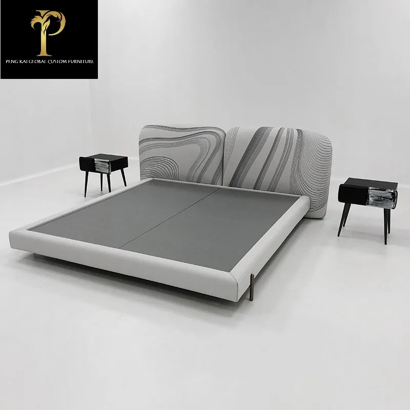 

Nordic modern light luxury design creative high-end matte leather printing stone double bed villa home