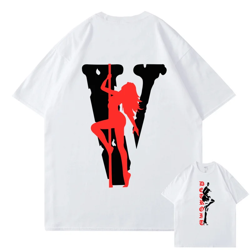 

2022 Men Letters T Shirt Cotton Streetwear Women's vlone Short Sleeve Brand Hip Hop Tshirt Pole Dancing Girl Pole Dance Tops