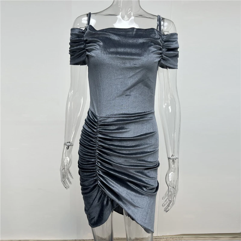 

Женское однотонное сексуальное облегающее бархатное асимметричное платье на шнуровке с завязками и рукавом без бретелек 1 шт.