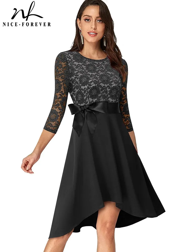 

Женское элегантное кружевное платье Nice-forever, вечерние платья с расклешенными рукавами на осень, A187
