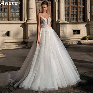 Aviana Elegant Spaghetti Strap A-Line Wedding Dresses Lace Appliques Backless Sleeveless Bride Gowns Custom Made Robe De Mariee