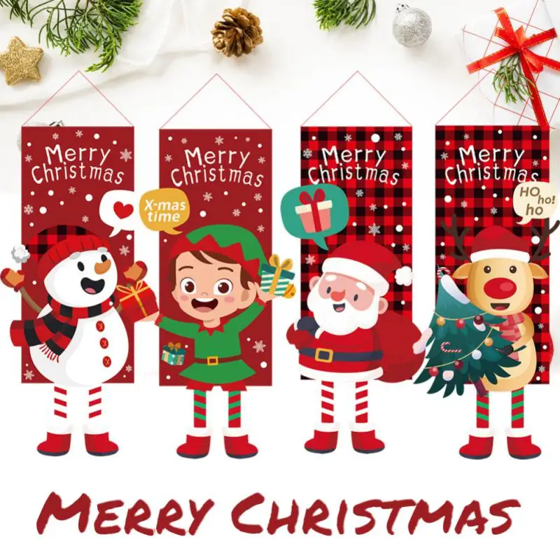 

Door Porch Sign Banner Snowman Santa Claus Xmas Pendants Christmas Tree Flag Cartoon Merry Christmas Home Decoration Creative