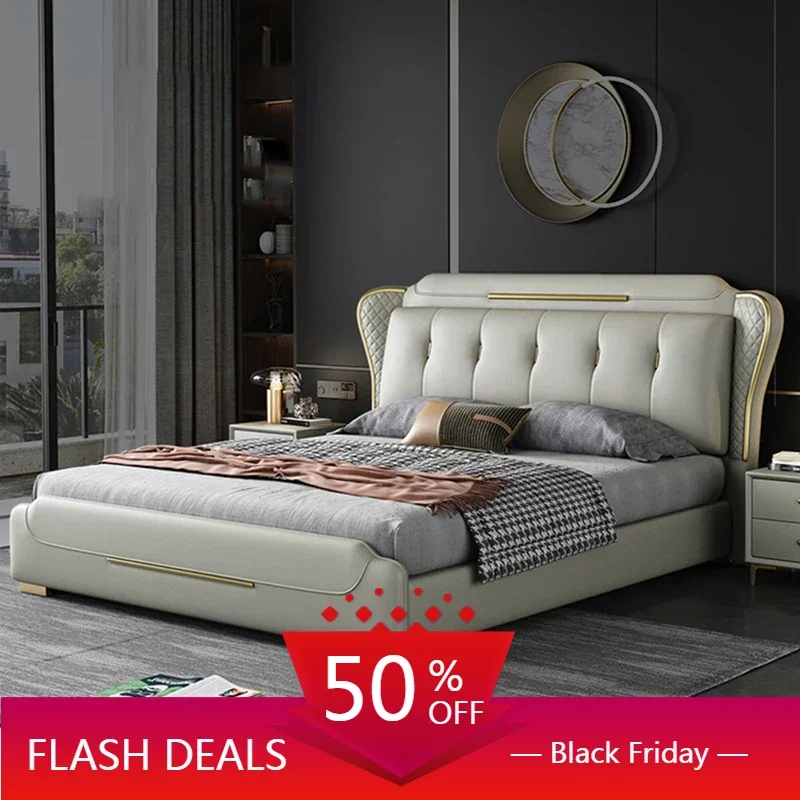 

King/Queen Size Double Bed Italian High Quality Safe Tatami Chic European Bed Designer Apartment Camas De Casal Home Decoration