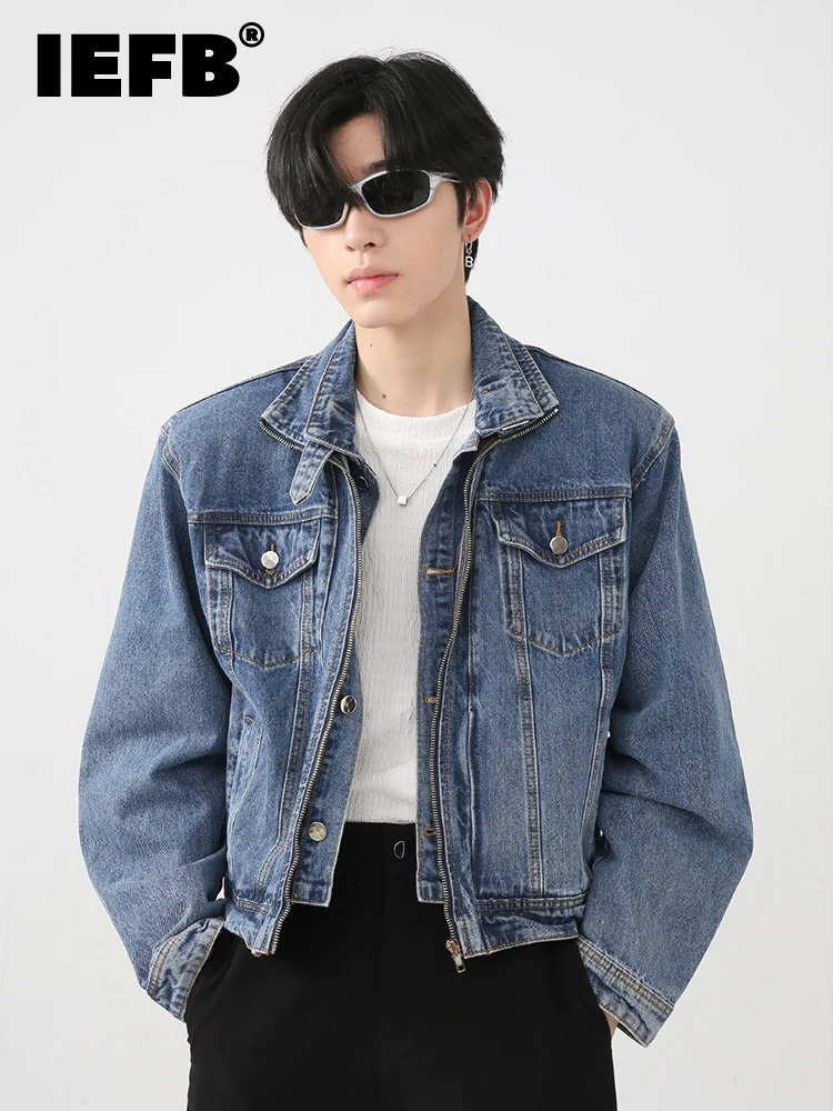 IEFB Men's Jacket Autumn New Korean Fashion Personalized Design Shoulder Pad 2022 Long Sleeve Male Denim Coat 9A4970