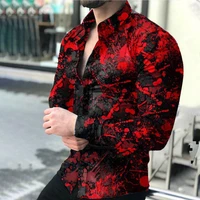 new fashion men shirts turn down collar buttoned shirt casual designer vintage print long sleeve tops mens clothes prom cardigan
