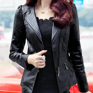 Women Jackets 2022 Spring Autumn New Faux Leather Jacket Womens Casual Slim Waterproof Windproof Bas in India