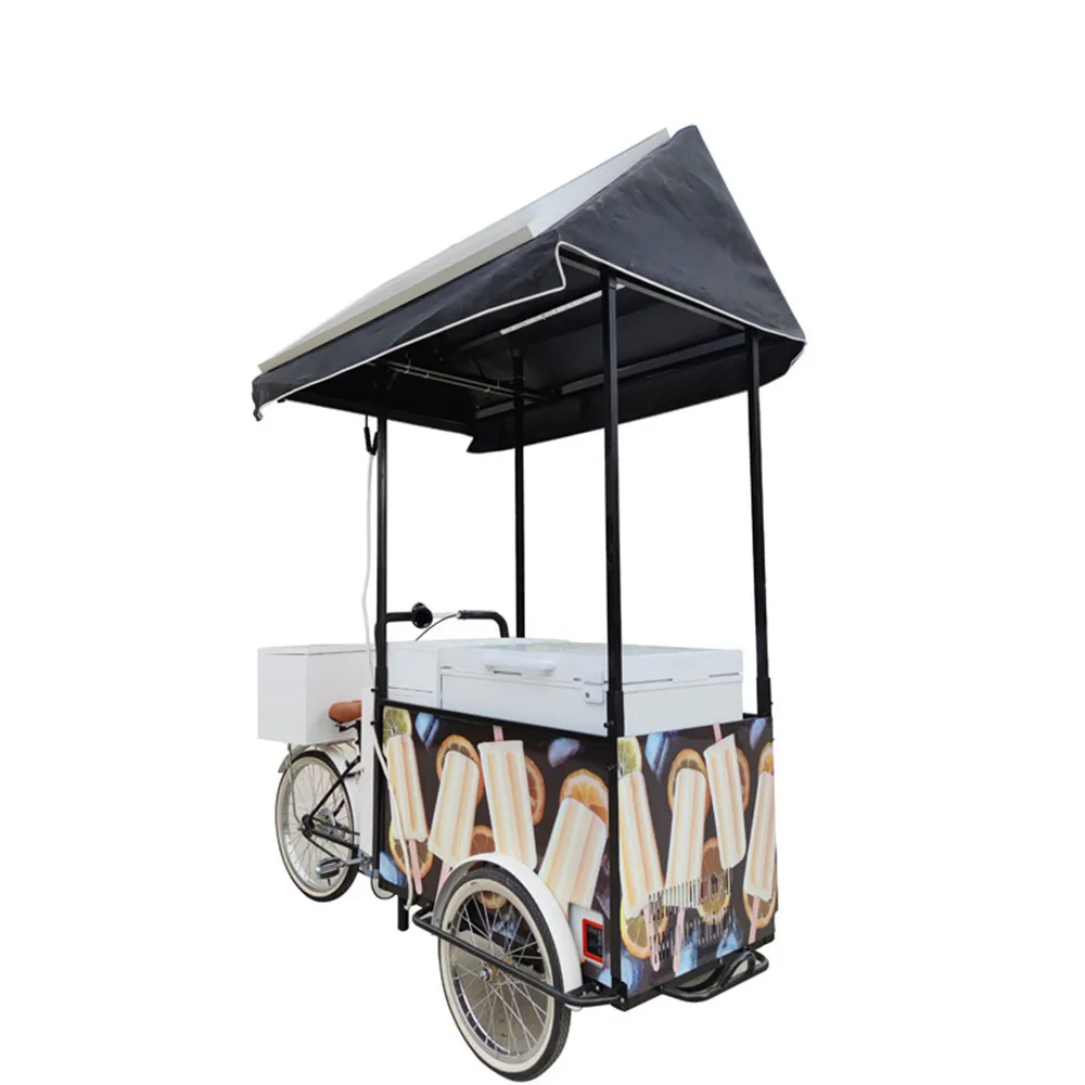 

300W Solar Tricycle Ice Cream Bike with Freezer Cold Drink Food Beverage Display Freezers Refrigerator Electric Mobile Food Cart