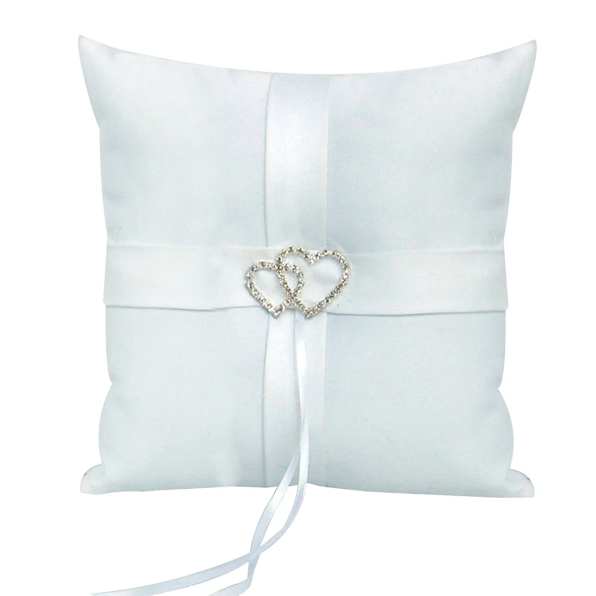 

10*10cm Sparkling Rhinestones Double Heart Bridal Wedding Ceremony Ring Bearer Pillow with Ribbons )