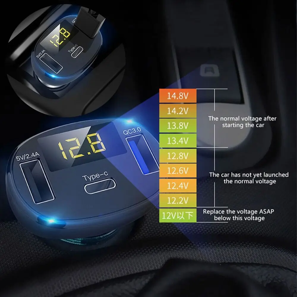 

3-портовое автомобильное зарядное устройство QC 3,0, автомобильное зарядное устройство с USB-портом для быстрой зарядки, безопасное зарядное устройство типа C, автомобильный адаптер