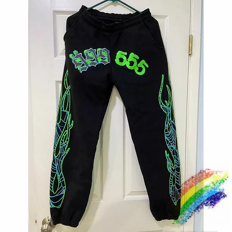 

Fluorescent Green Spider Web Pattern 555555 Sweatpants Men Women Flame Printing Sp5der 555555 Pants Joggers Drawstring Trousers