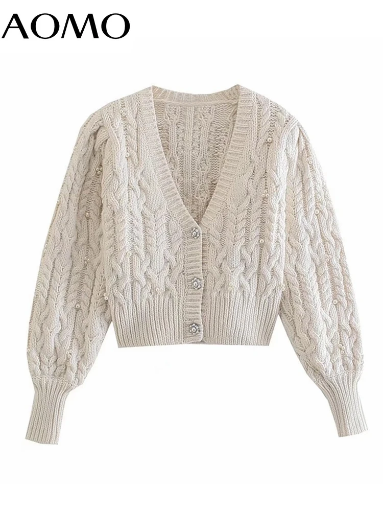 

Женский трикотажный кардиган с V-образным вырезом, с жемчугом