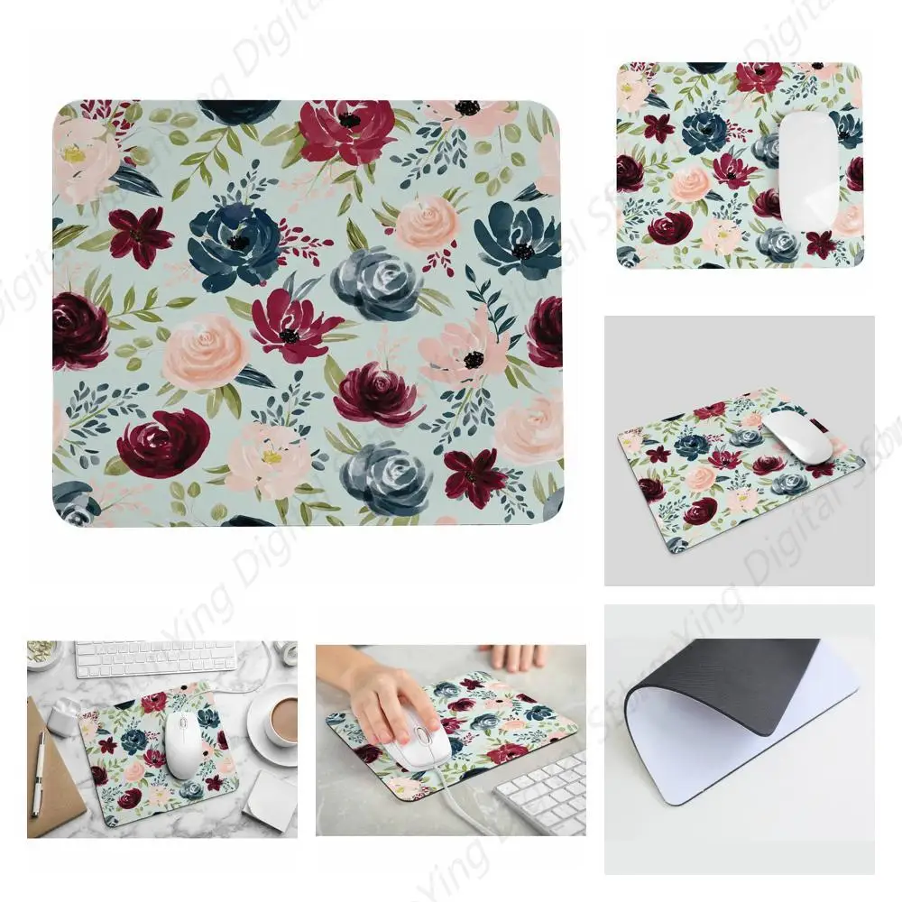 Pink Rose Red Chrysanthemum Computer And Laptop Mouse Pad Non Slip Rubber Base 25*30cm