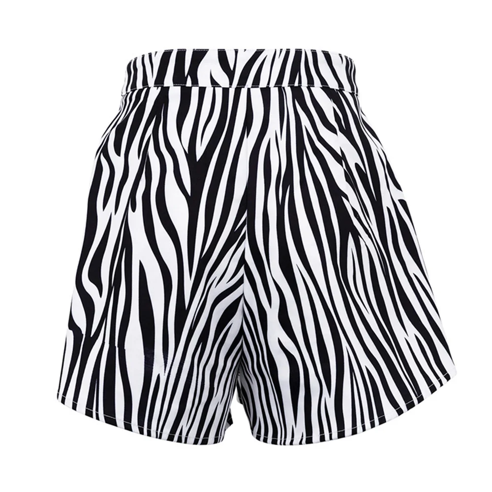 Summer Zebra Stripe Shorts for Women Casual Cotton High Waist A-Line Wide Leg Shorts Office Lady Classic Print Streetwear