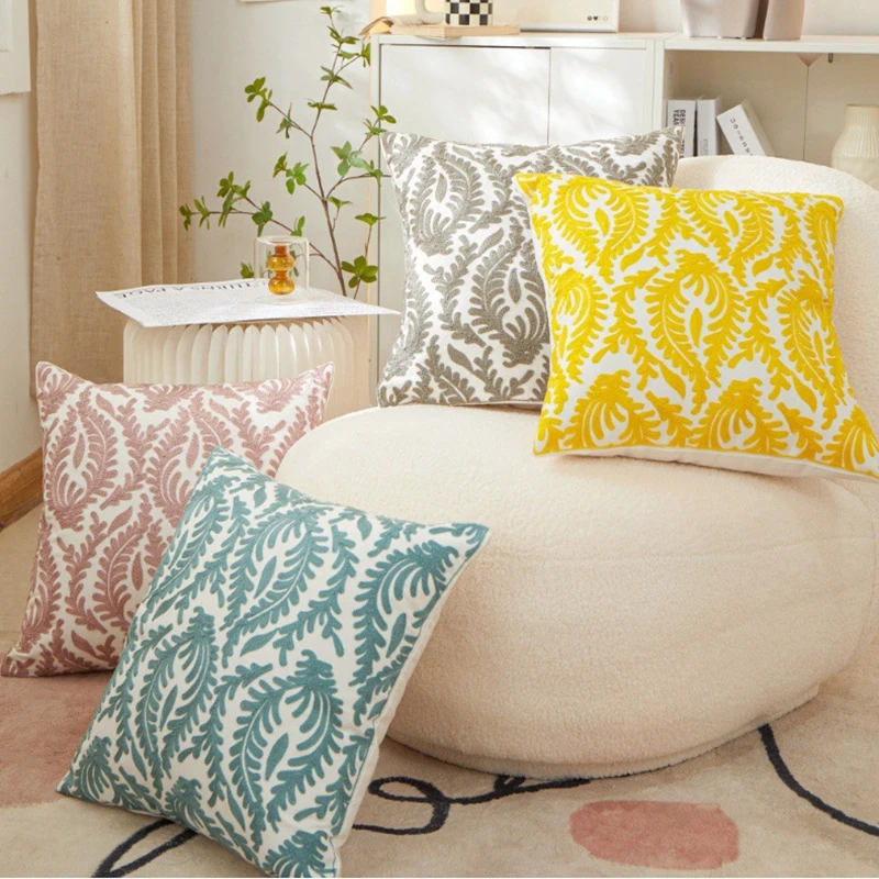 

Pink Gray Yellow Geometric Grass Decorative Pillows INS Style Embroidery Cushion Cover Hotel Home Sofa Bed Backrest Pillowcase