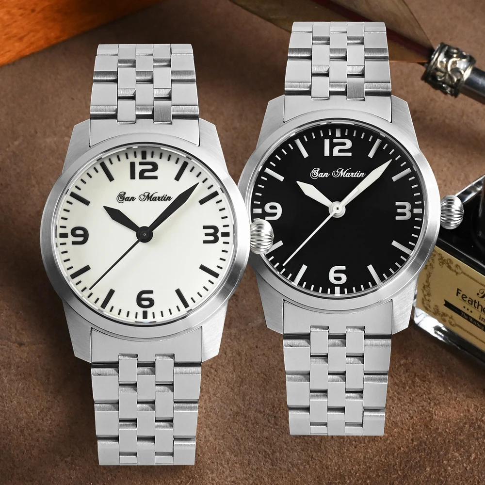 

San Martin 38mm Fashion Simple Military Pilot Stainless Steel Luminous Automatic Mechanical Men's Watch 10Bar Waterproof
