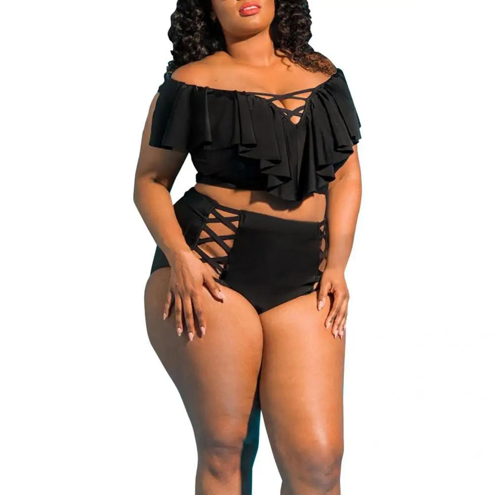 

Two-piece Chic Cross Strap Hollow Swimsuit Polyester Bikini Set Shrink-resistant for Holiday