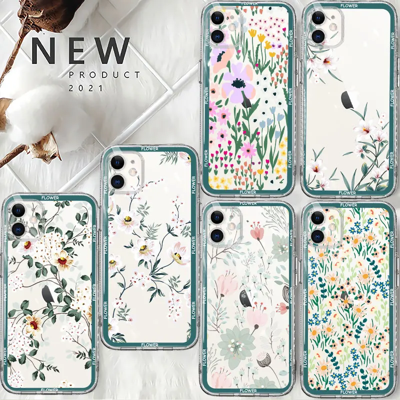 

Leaves Flowers Green Plants Clear Case For iPhone 14 13 12 11 Pro Max 13 12 Mini XS Max XR X 7 8 6 6S Plus Transparent Cover