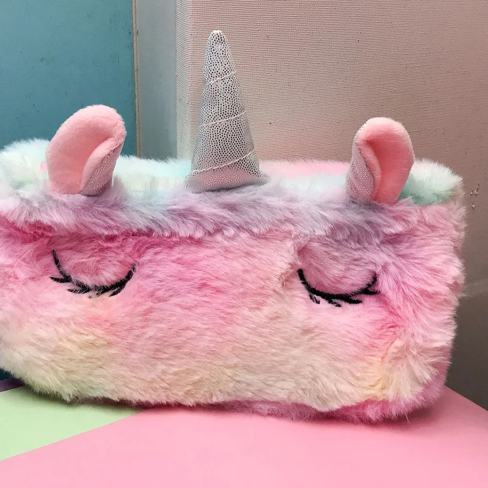 Красочная плюшевая сумка-карандаш для девочек сумка хранения канцелярских