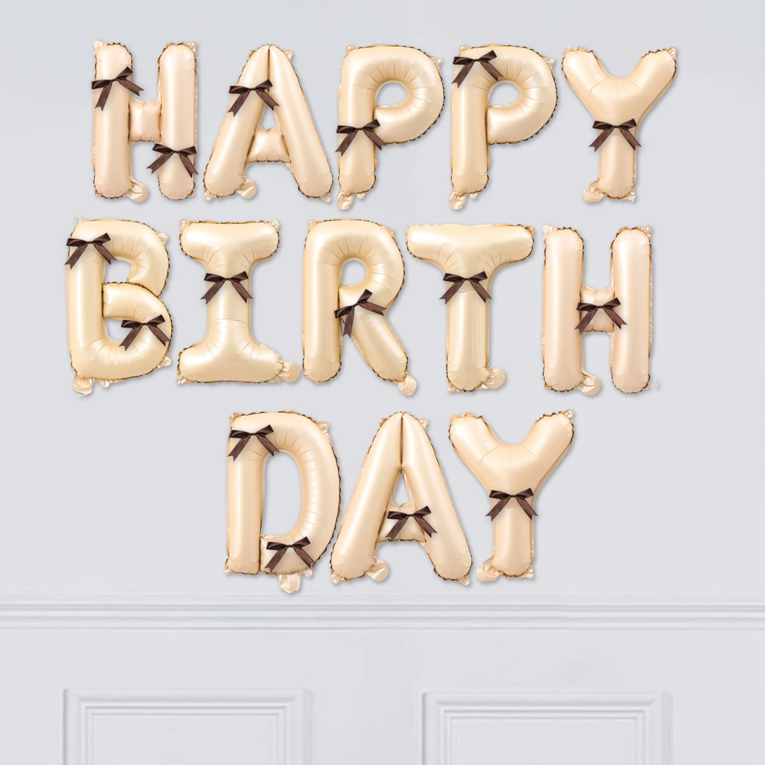 13PCS aluminum foil Happy Birthday balloon pull flag +20PCS bow set A total of 33 sets birthday party decoration gift