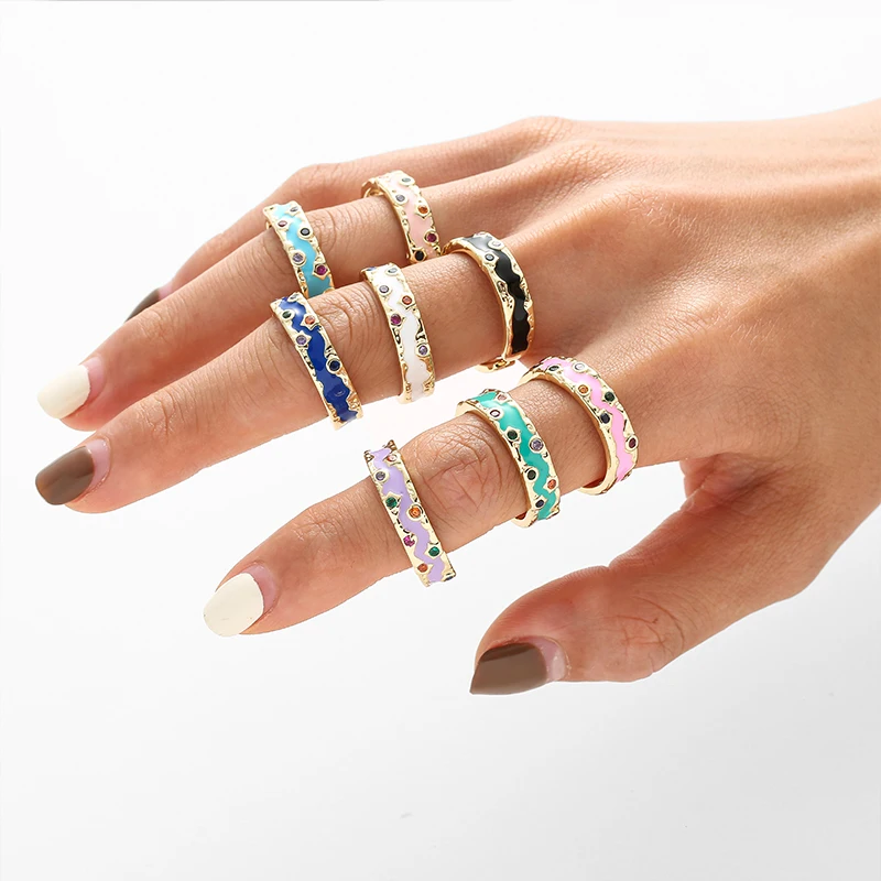 

European and American Simple Female Ring Drip Oil Diamond Fashion Ring Open Ring Vintage Ring Female Jewelry Accessory