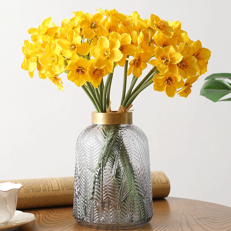 

40CM Artificial Narcissus Flower Bouquet Simulation Orchid Bunch Silk Daffodils Fake Desktop Flowers Home Office Wedding Decor