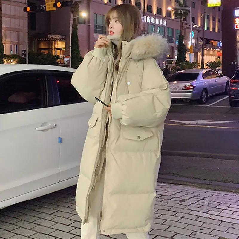

2022 Oversized Down Parkas Jacket Women Padded Loose Hooded Long Winter Coats Female Warm Thick Cotton Jackets Outerwear Q5646