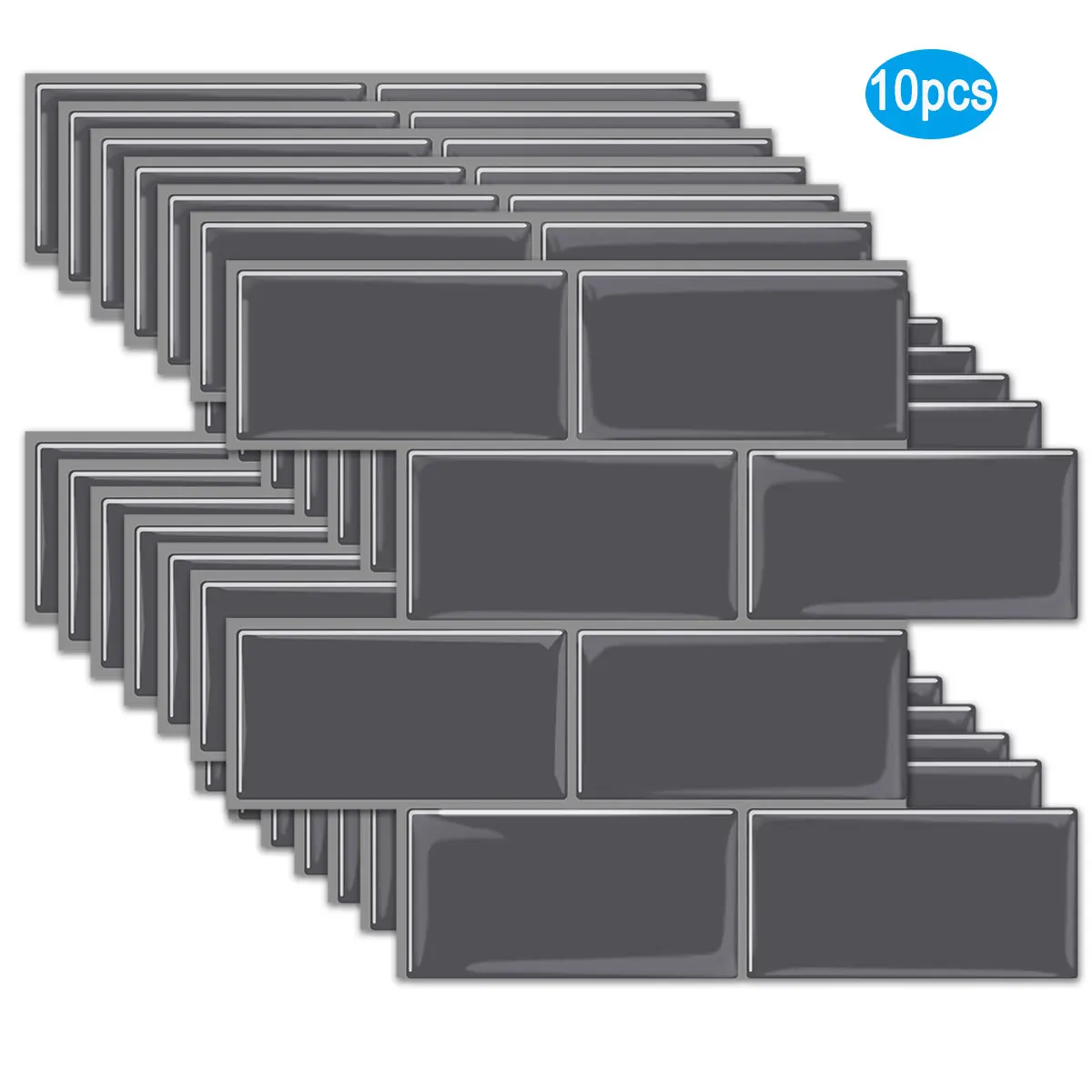 

Wostick 10 Sheets Dark Grey Subway Tile Peel and Stick 3D Self-adhesive Tile Kitchen Splashback (Thicker Design)