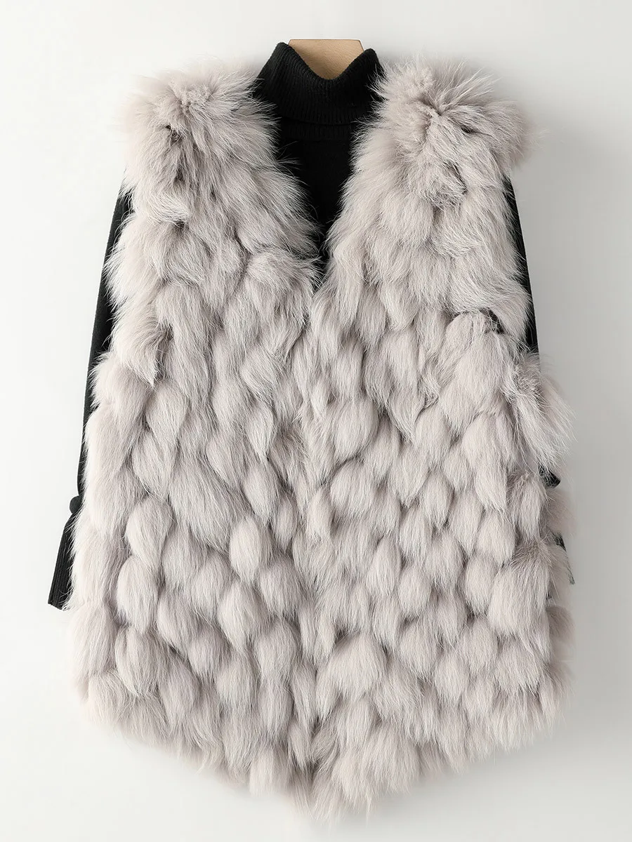 Fox fur coat women short style sleeveless 2022 new fashion casual V-neck winter vest