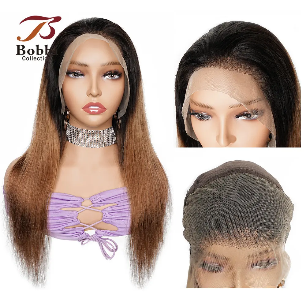 13x4 Lace Front Wig Straight Human Hair 1B 30 Ombre Ginger Brown Transparent Lace Pre Plucked Closure Wigs For Women Bobbi