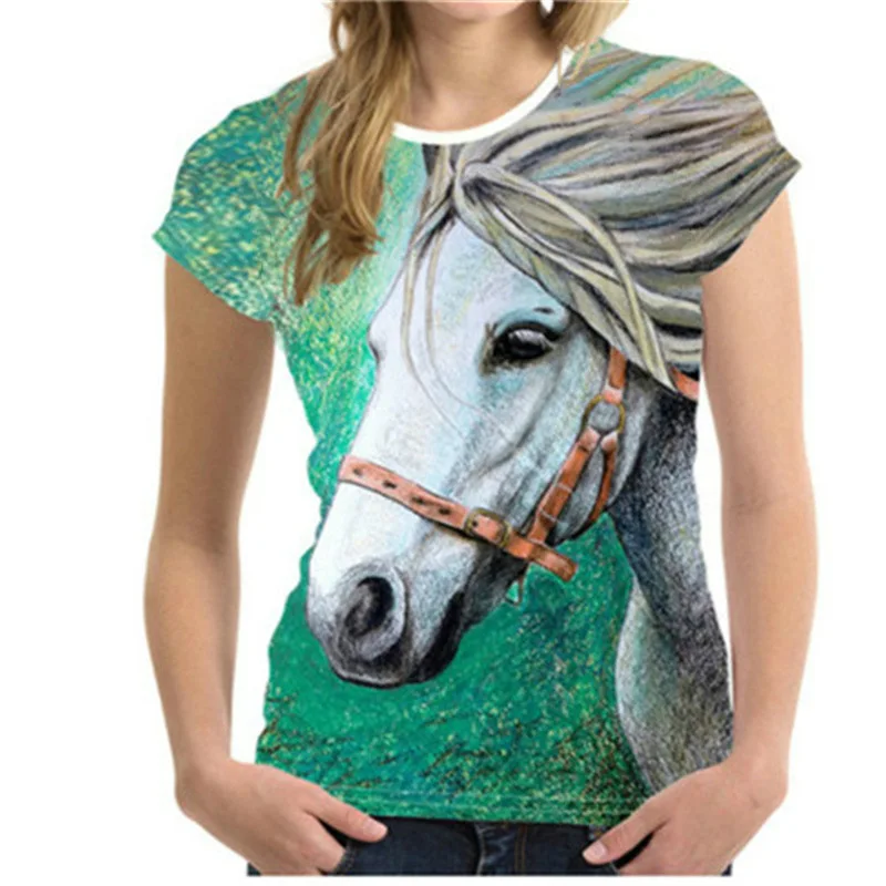 

Women's Summer 3D Horse Print Short Sleeve T-shirt Women's O-Neck Harajuku Women's Clothing Top Casual Street Leisure T-shirt