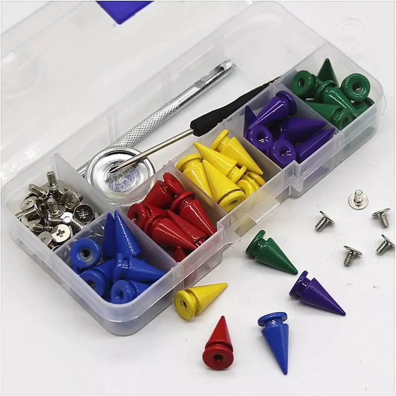 

50 Sets Punk Rivets Buckles + Installation Tools Tapered Alloy Screw Base Clothing Bags Shoes Jackets Accessories DIY Buttons