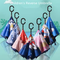 children double layer reverse umbrella cartoon animal folding long shank sunscreen windproof long umbrella for boys and girls